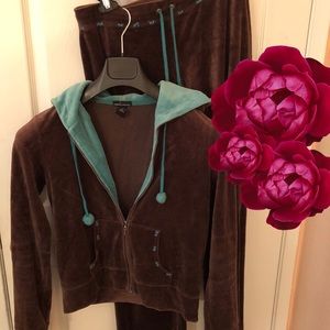 Soft Brown and Turquoise Velour Warm-up set